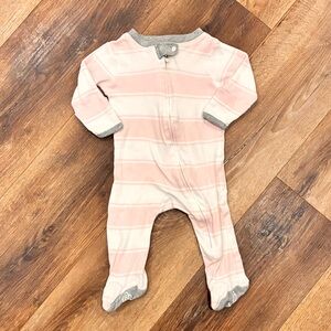 Burt's Bees Baby Pink Gray Striped Footie Sleeper Organic Cotton Zipper 0-3m